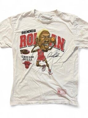 Mitchell & Ness White Dennis Rodman Chicago Bulls Graphic Tee